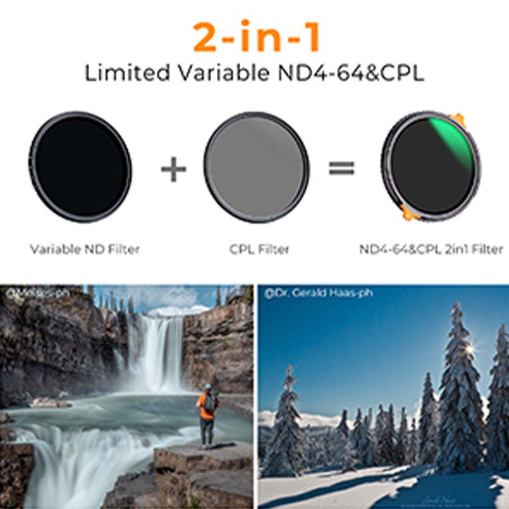 K&F Nano-X Series 2-in-1 Variable ND ( ND4-64 ) & CPL Filter (2 to 6-Stop) K&F Nano-X Series 2-in-1 Variable ND ( ND4-64 ) & CPL Filter (2 to 6-Stop)